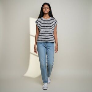 Sonoma Black and Gray‎ Striped Women’s Top - New - Size Large - Navy & White B19